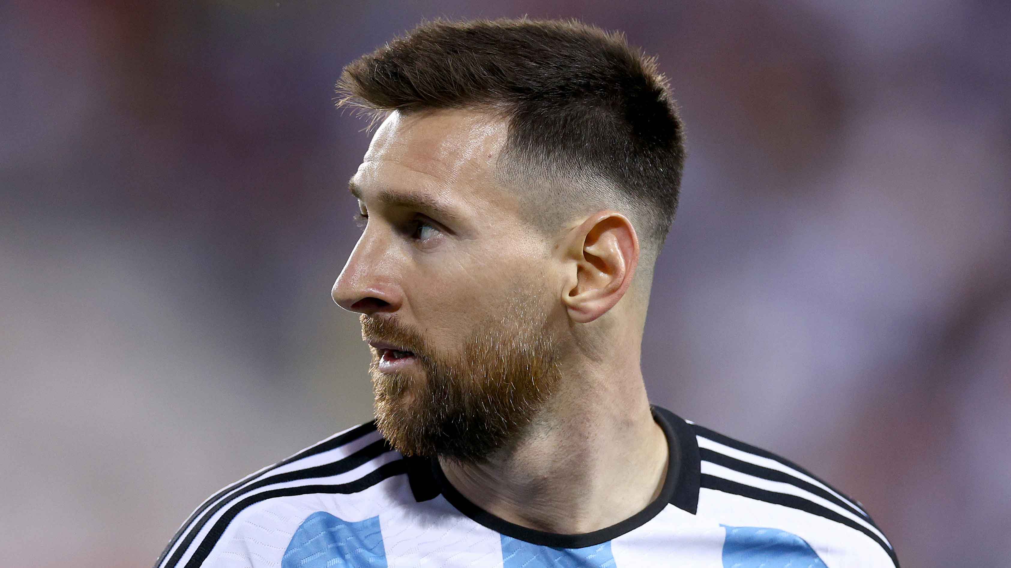 Lionel Messi of Argentina looks on during the 2018 FIFA World Cup... |  Lionel messi, Lionel messi haircut, Messi